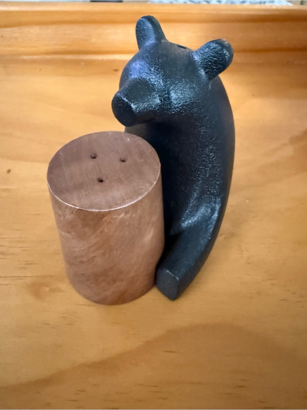 Black Bear Sculptural Salt Shaker Holder - Decorative Home Art